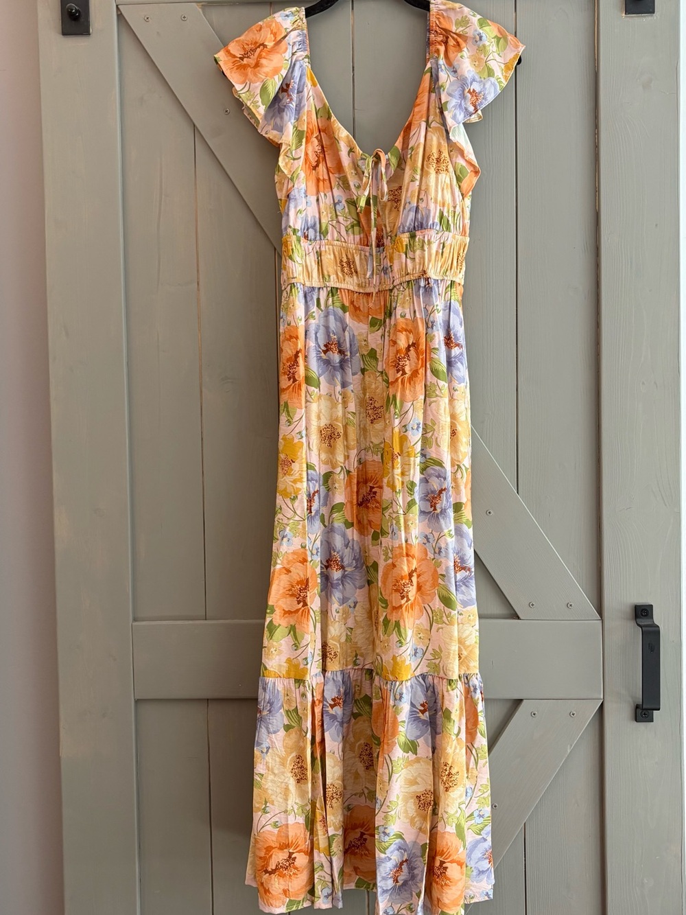 Joie Pastel Yellow Floral Ruffle-Sleeve Maxi Dress